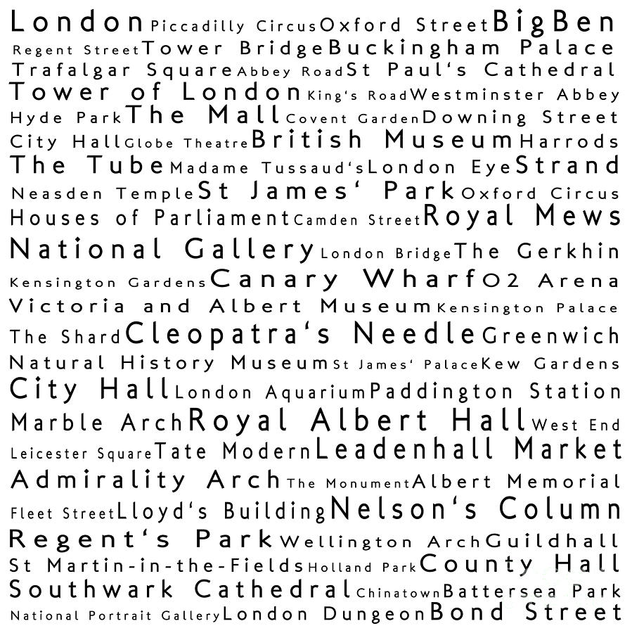 London in Words White Digital Art by Sabine Jacobs