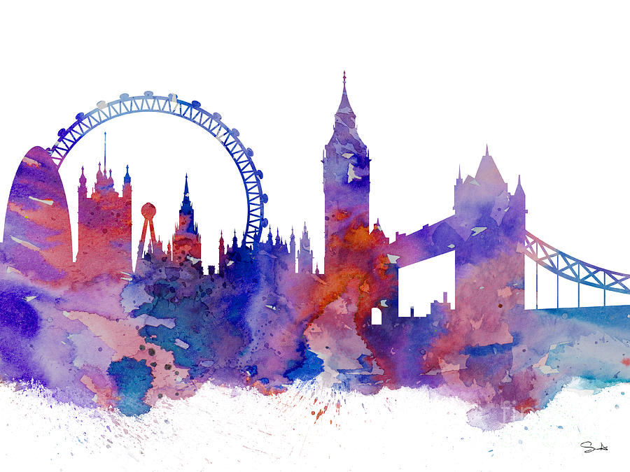 London Eye Painting - London by Watercolor Girl