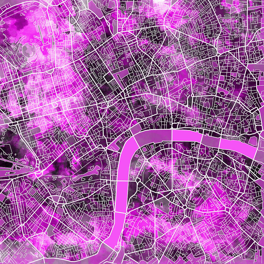 London Map Purple Painting by Bekim M