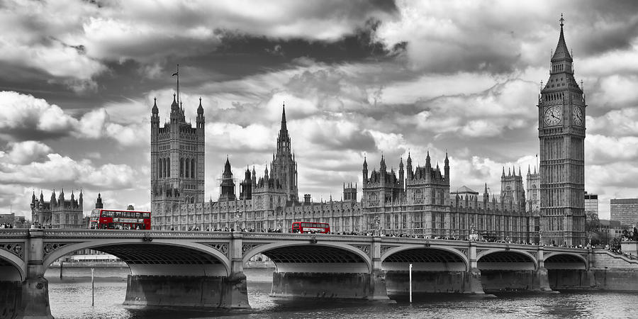 London Photograph - LONDON River Thames and Red Buses on Westminster Bridge by Melanie Viola