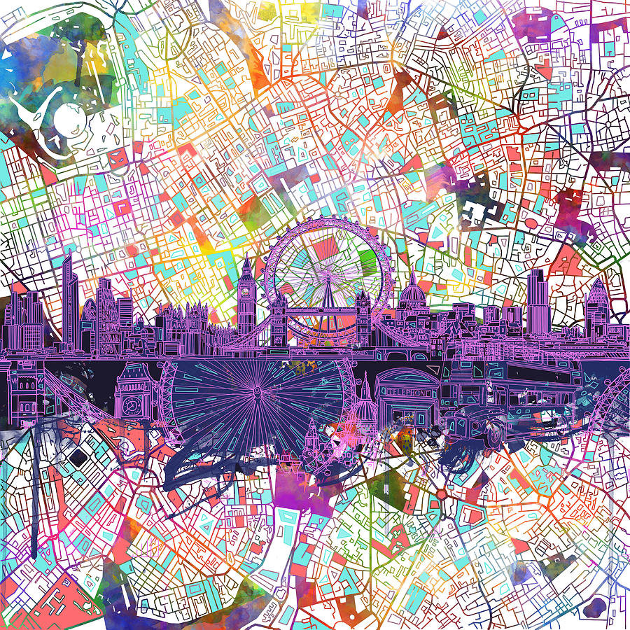 London Skyline Abstract Painting by Bekim M