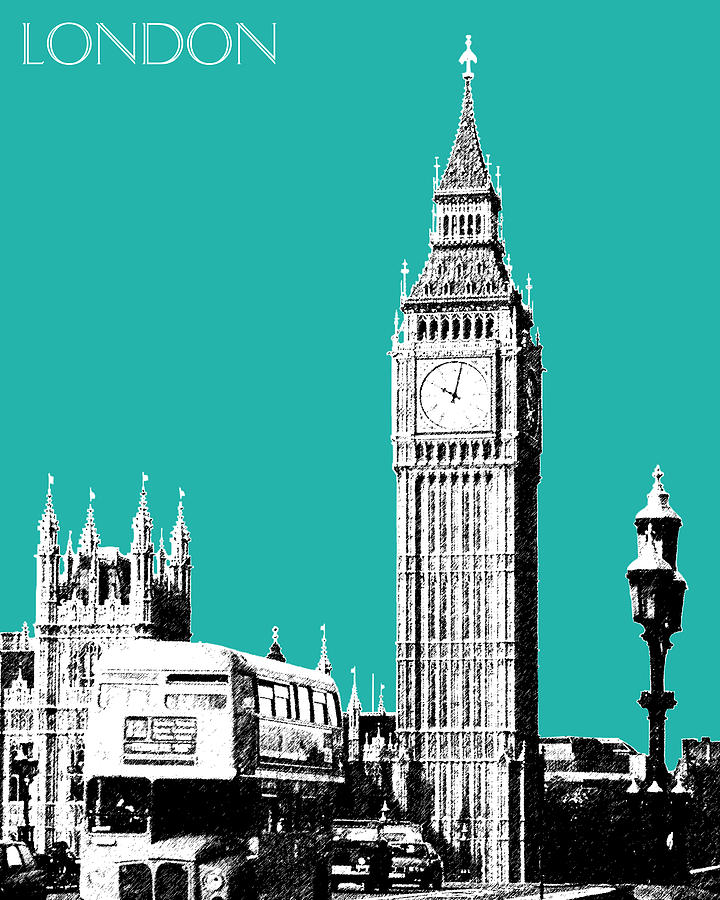 Architecture Digital Art - London Skyline Big Ben - Teal by DB Artist