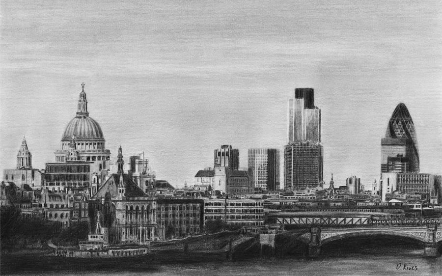 London Skyline Pencil Drawing Drawing by David Rives | Fine Art America