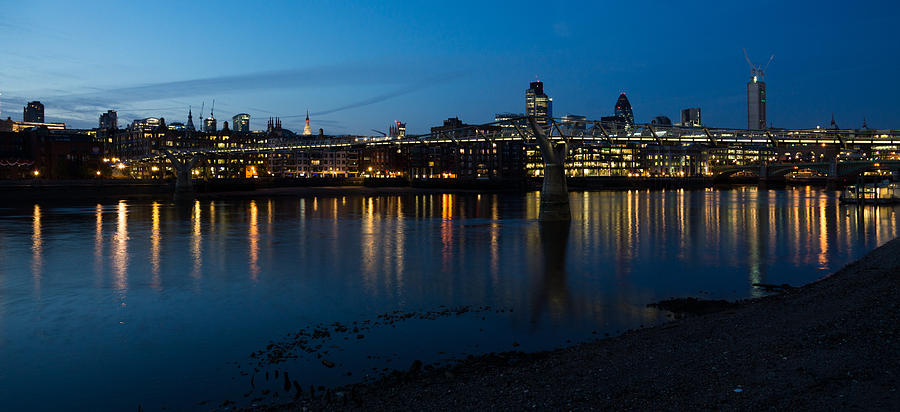 London Skyline Reflecting in the Thames River at Night Photograph by Georgia Mizuleva