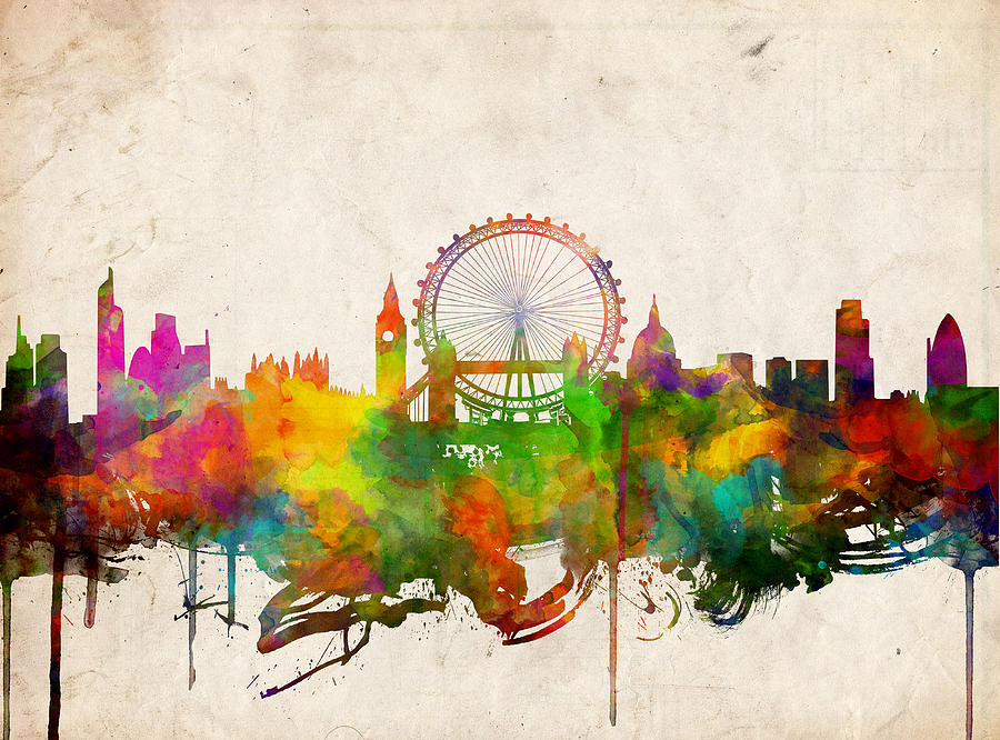 London Skyline Watercolor 2 Painting by Bekim Art