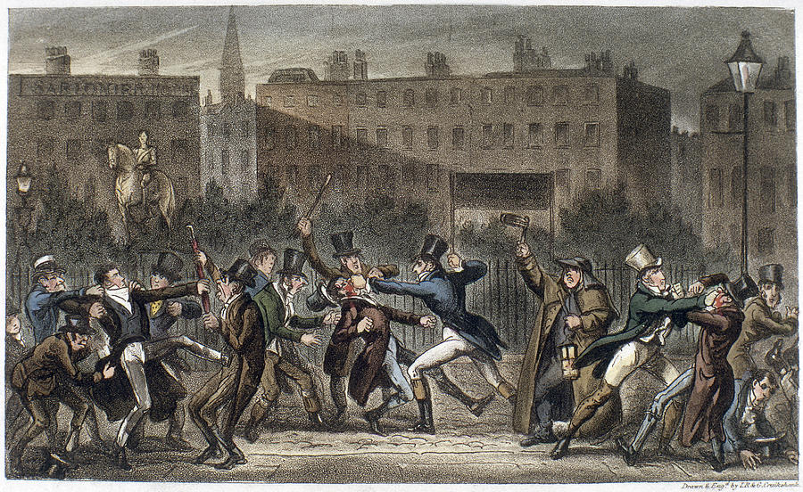 London Street Brawl, 1821 Painting by Granger