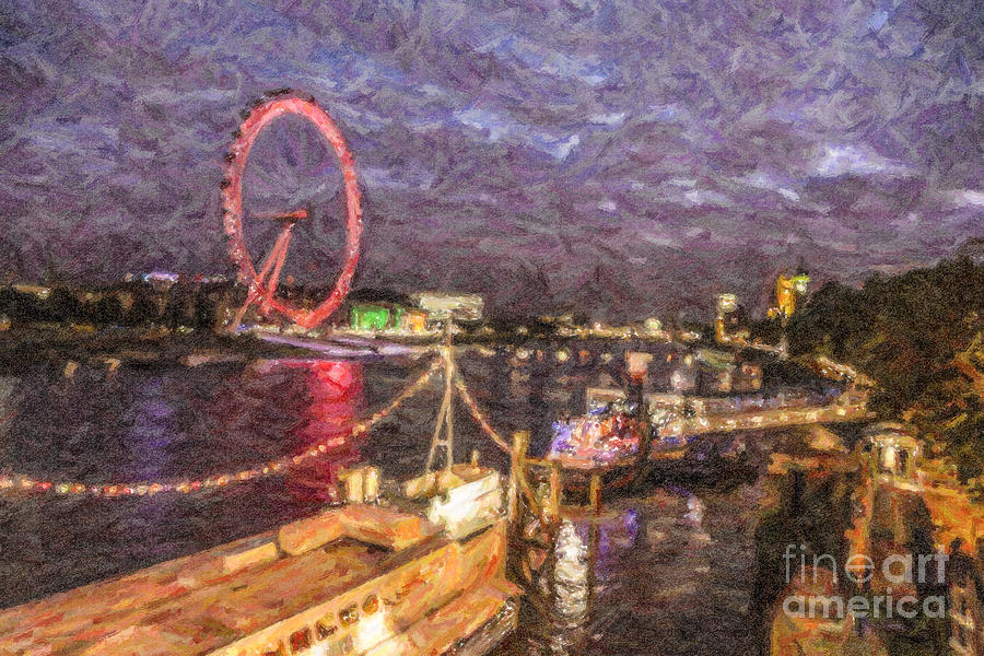 London Thames at Night Digital Art by Liz Leyden
