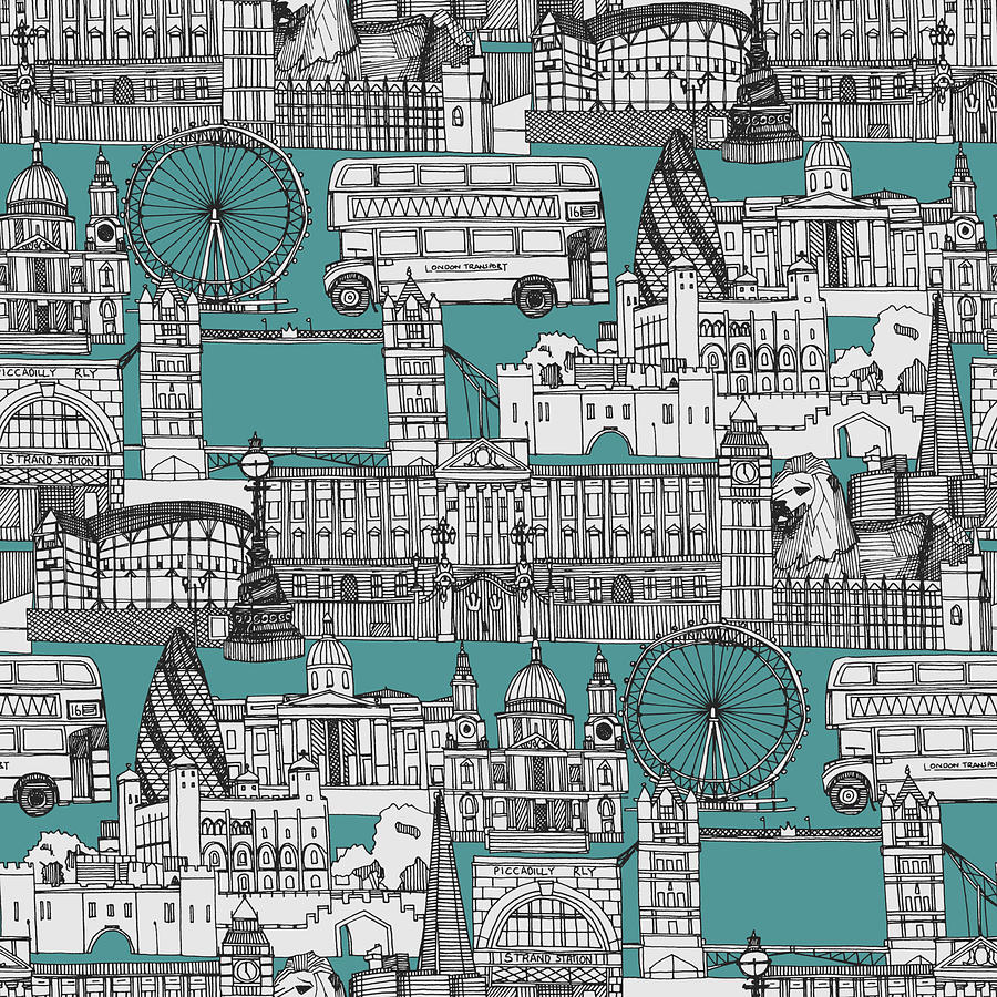 London toile blue Drawing by MGL Meiklejohn Graphics Licensing