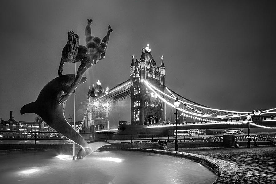 London Tower Bridge and Dolphin in mono Photograph by Ian Hufton
