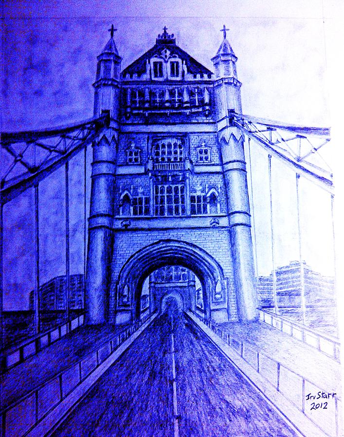 London Tower Bridge Tinted Blue Drawing by Irving Starr