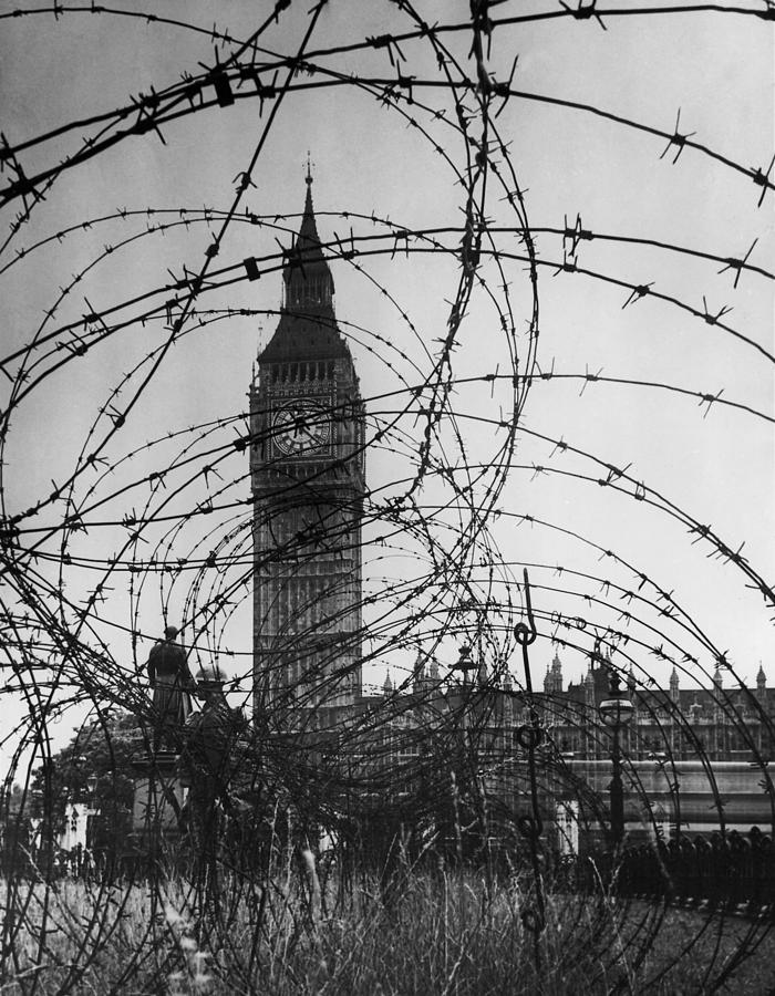 Londons Big Ben With Barbed Wire Photograph by Everett