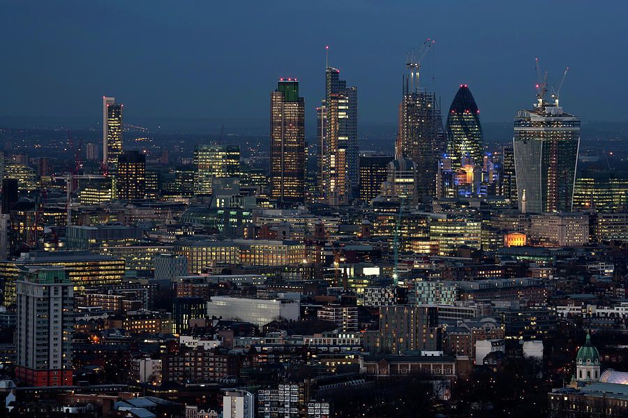 Londons Skyscapers By Night Photograph by James Burns