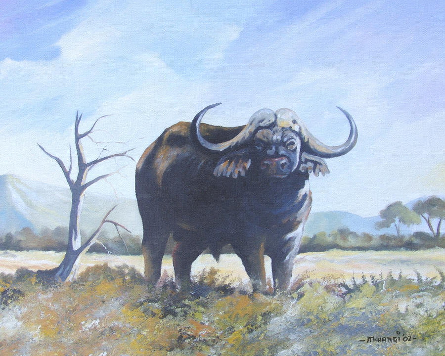 Lone Bull Painting by Anthony Mwangi