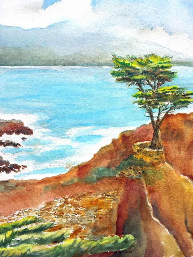 Lone Cypress California Painting by Carlin Blahnik CarlinArtWatercolor