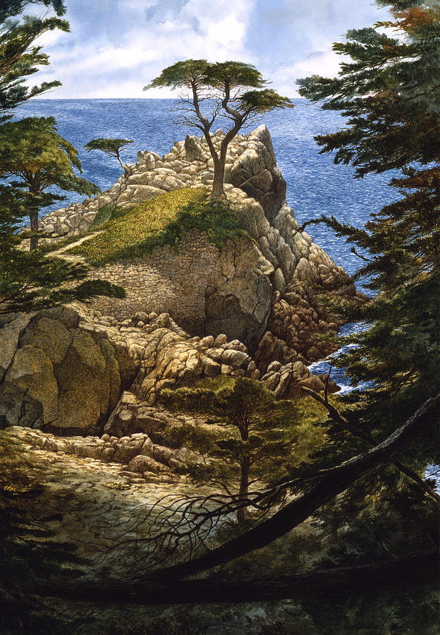 Seascape Painting - Lone Cypress by Tom Wooldridge