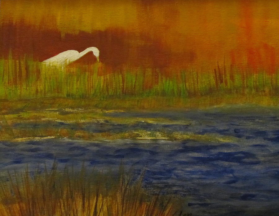 Lone Heron Painting by Lorraine Centrella