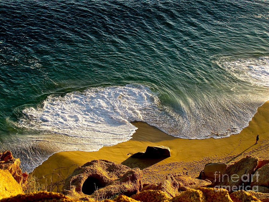Beach Photograph - Lone Hiker at Sunset on Secluded Beach at Cabo San Lucas by Sean Griffin