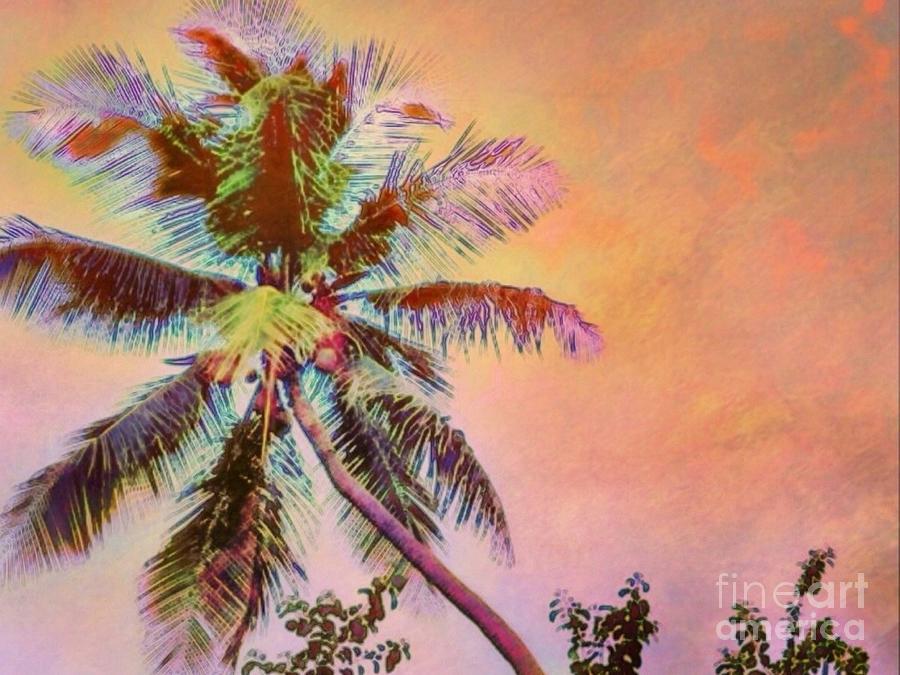 H Lone Palm Against Orange Sky - Horizontal Digital Art by Lyn Voytershark