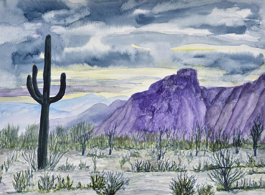 Lone Saguaro  Painting by Linda Brody