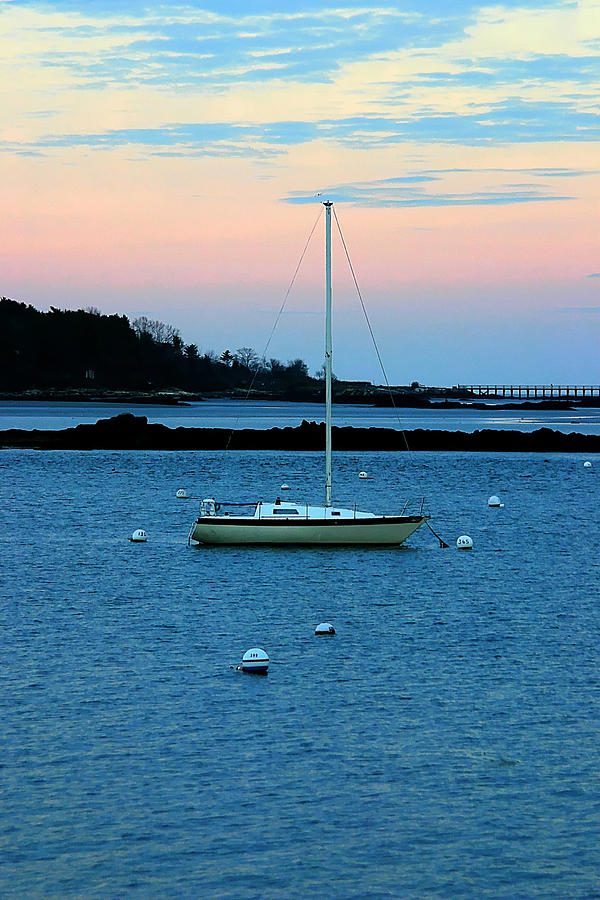 Fall Photograph - Lone Sailboat at York Maine by Denyse Duhaime