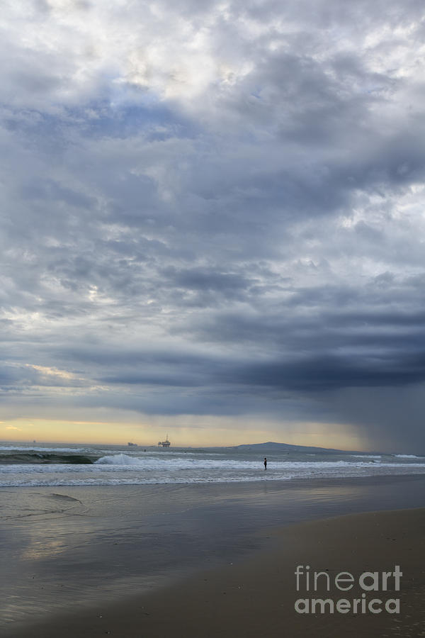 Lone Surfer on Beach During Storm Digital Art by Susan Gary