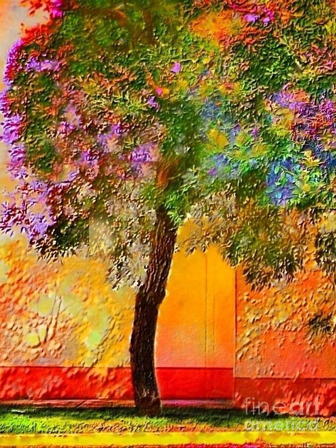 V Lone Tree Against Orange Wall - Vertical Digital Art by Lyn Voytershark