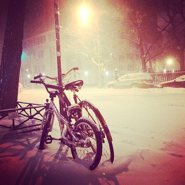 Bicycle Photograph - #lonely #bike #stranded In #snowstorm by Adrian M Lin