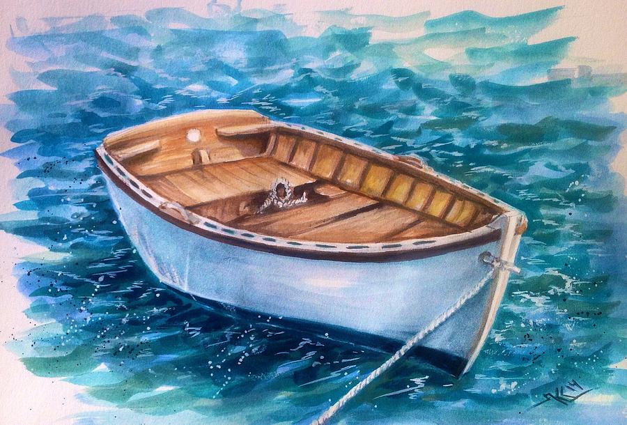 Lonely boat Painting by Katerina Kovatcheva