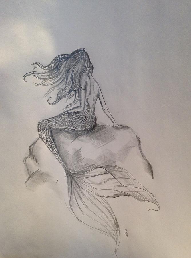 Mermaid Drawing - Lonely Mermaid by Shelby Rawlusyk