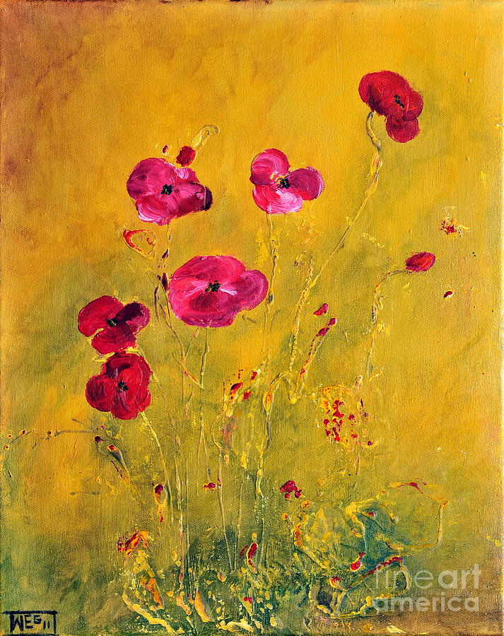 Lonely Poppies Painting by Teresa Wegrzyn