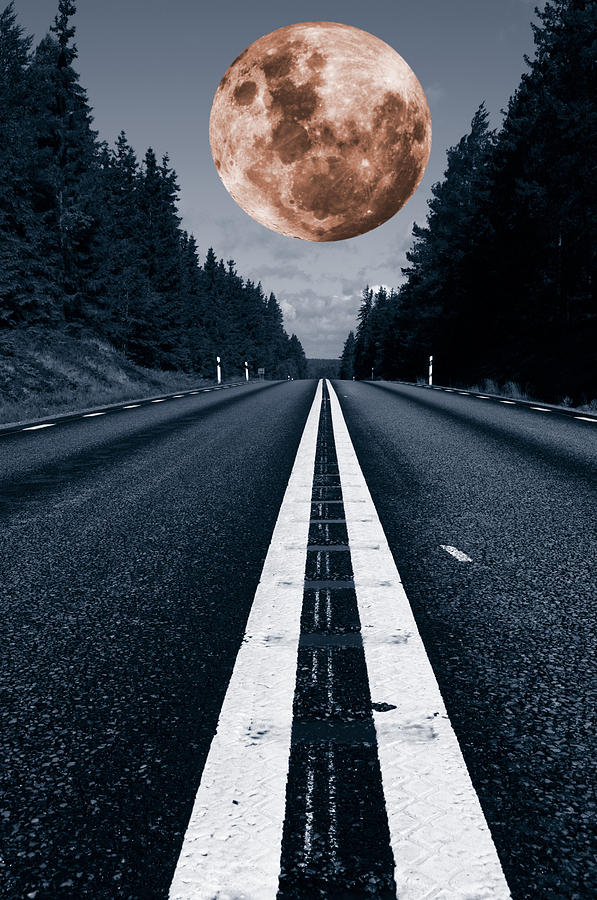 Lonely Road And Full Moon Photograph by Christian Lagereek