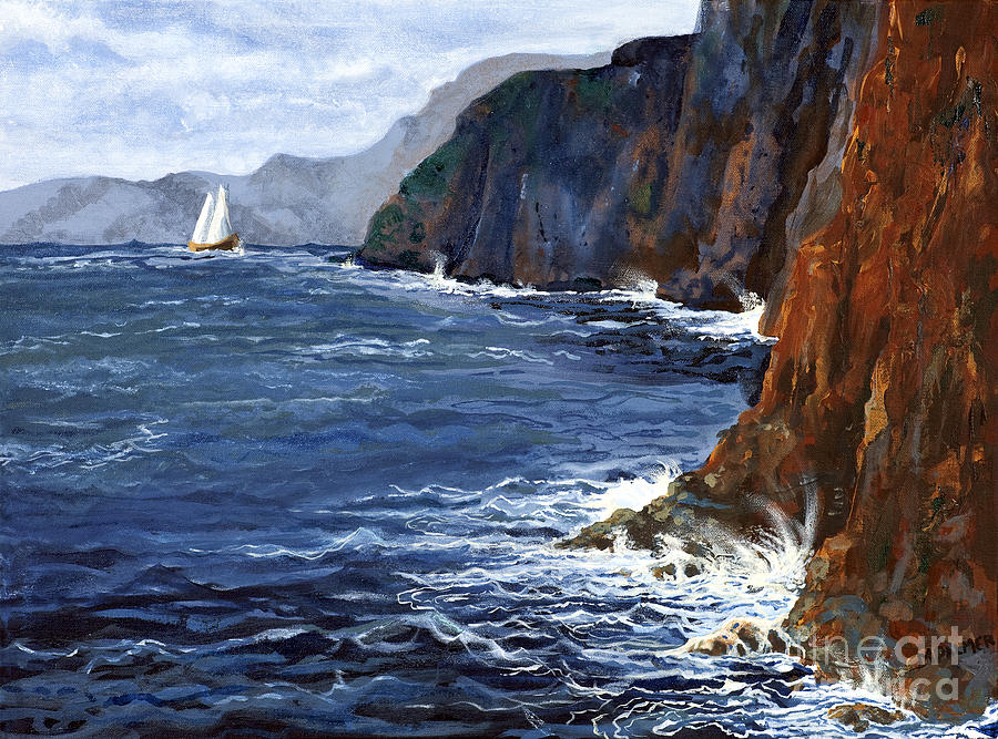 Lonely Schooner Painting by Mary Palmer