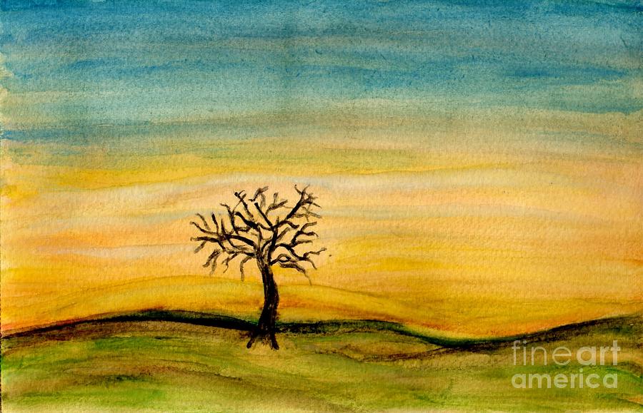 Lonely Tree Fall Sunset Painting