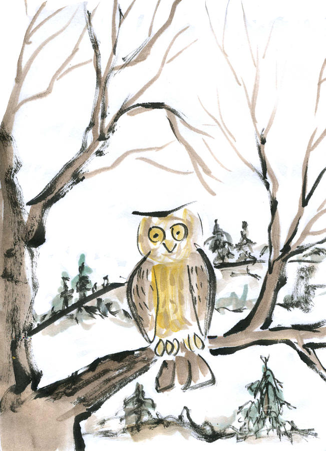 Lonesome Owl Painting by Ellen Miffitt