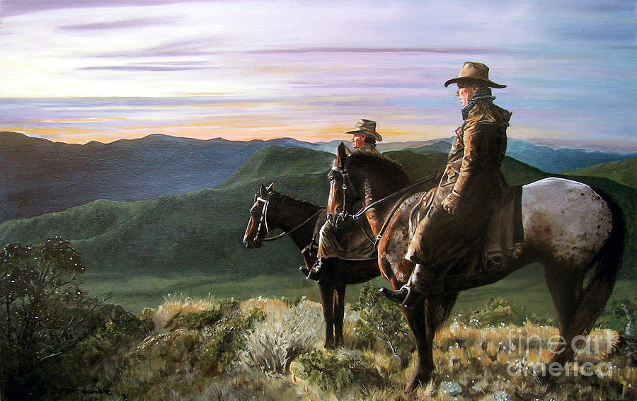Horse Painting - Long Day in the Saddle by Deborah Strategier