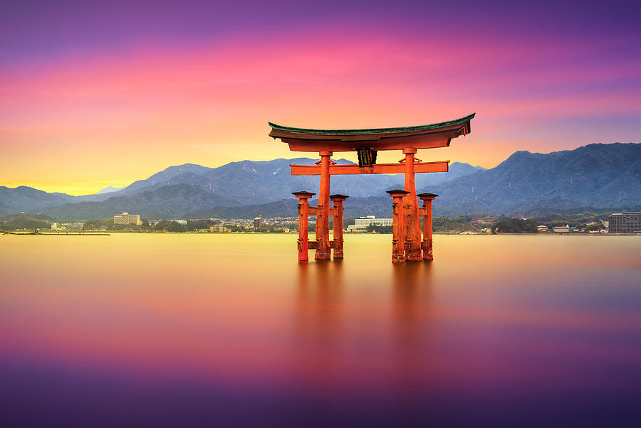 Long exposure itsukushima shrine miyajima floating torii gate, Hiroshima, Japan Photograph by Eloi_Omella