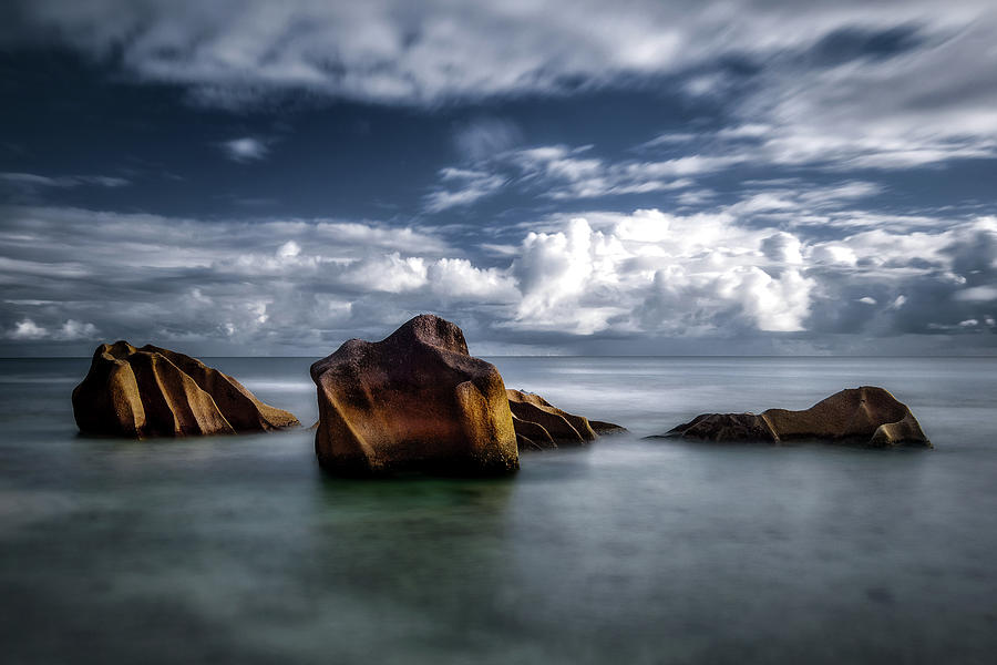 Long Exposure Of Three Rocks In The Photograph by Pitgreenwood