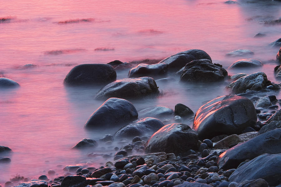 Long Exsposure Of Rocks And Waves At Sunset Maine Photograph by Keith Webber Jr