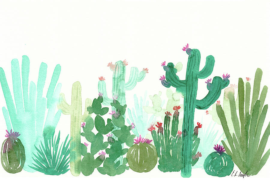 Long Green Cactus Landscape Painting by Elise Engh