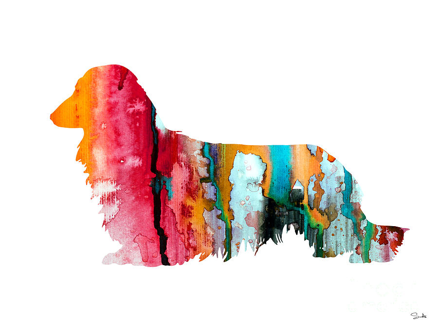 Dachshund Painting - Long Haired Dachshund 2 by Watercolor Girl