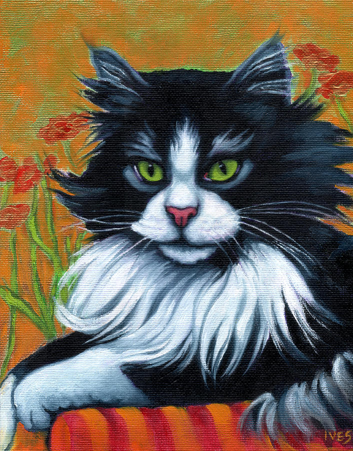 Long Haired Tuxedo Cat Painting by Rebecca Ives - Fine Art America