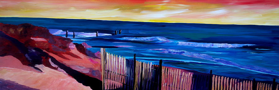 Hamptons Painting - Long Island Beach Scene - Hamptons South Fork Beach Walk with Fence II by M Bleichner