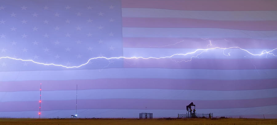 Long Lightning Bolt Across American Oil Well Country Sky Photograph
