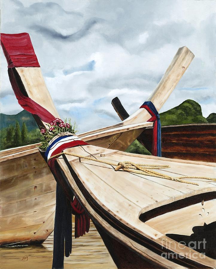 Long tail boats of Krabi Painting by Mary Rogers