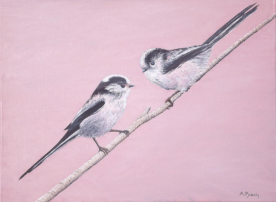 Bird Painting - Long Tail Tits by Andy PYRAH