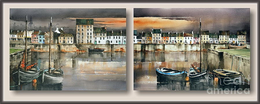 Boat Painting - Long Walk Diptych  Galway by Val Byrne