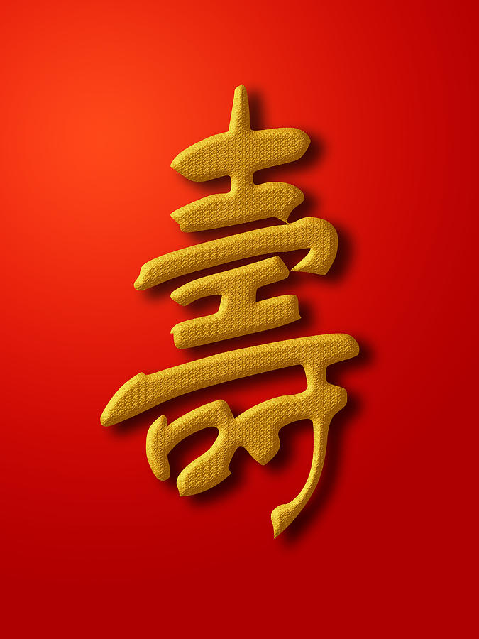 Longevity Chinese Calligraphy Gold on Red Background Photograph by David Gn