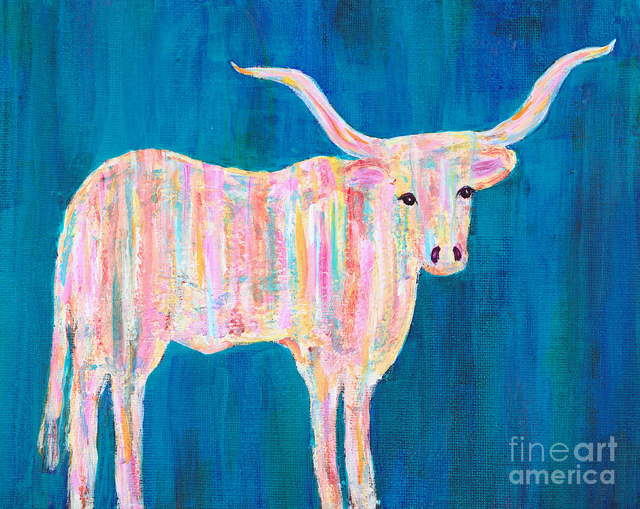 Longhorn in Pink Painting by Pattie Calfy