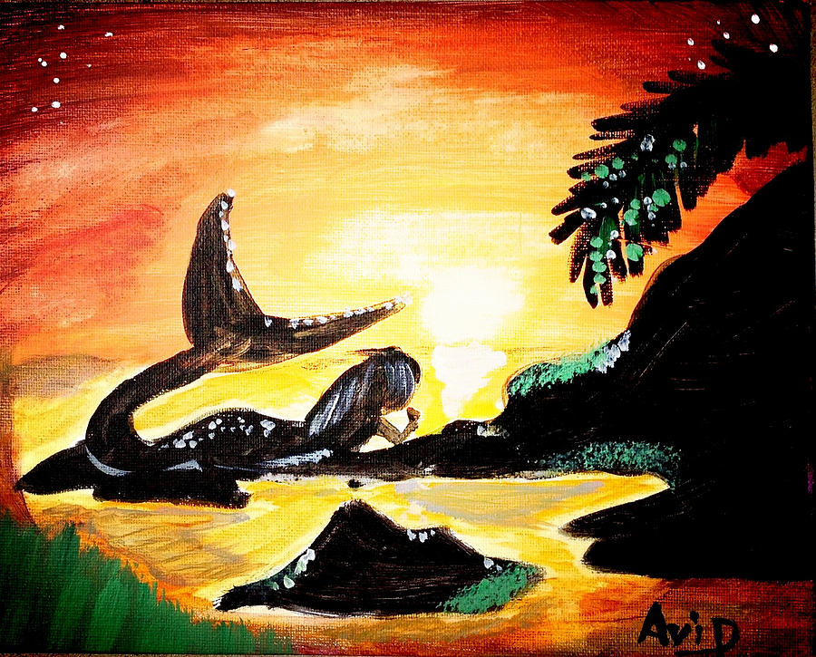 Mermaid Painting - Longing by Avishai Avi     Peretz