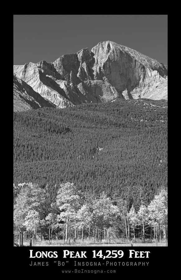 Longs Peak 14259 Ft Black and White Poster Photograph by James BO Insogna